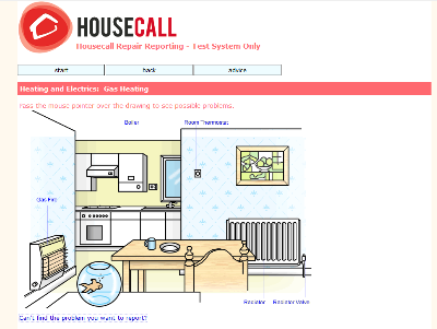 Reporting a gas heating problem via Housecall